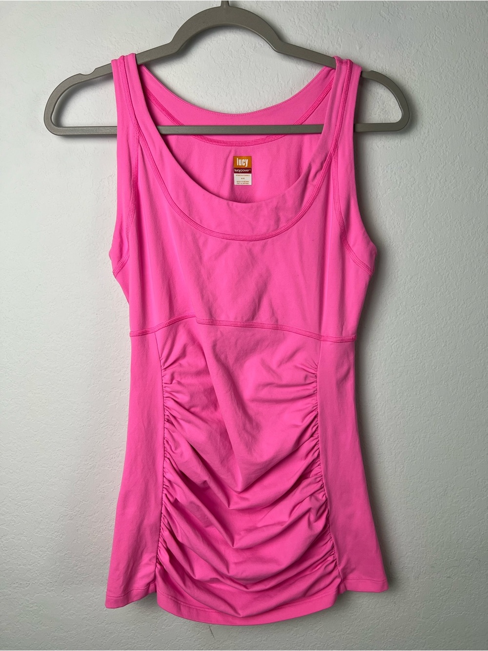 Lucy Power Pink Ruched Yoga Pilates Workout Activewear Tank Top
